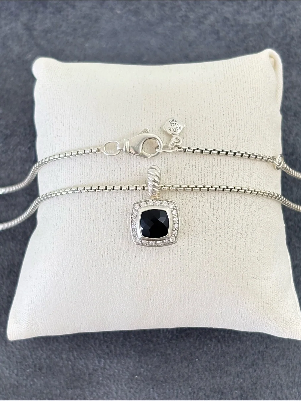 David Yurman Petite Albion Pendant Necklace with Black Onyx & Diamonds 16-17